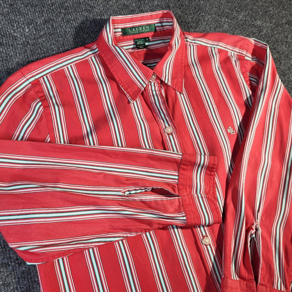 Lauren Ralph Lauren Button Down Shirt  Women's Size M 100% Cotton, Embroidered